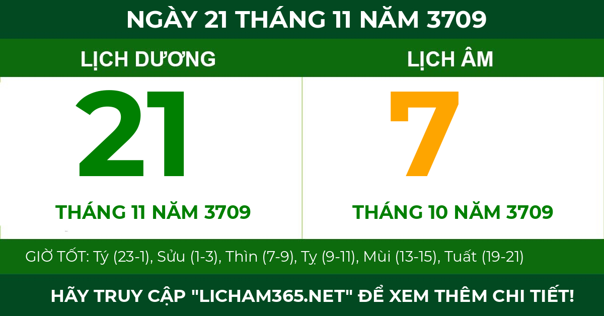 lịch âm ngày 21 tháng 11 năm 3709