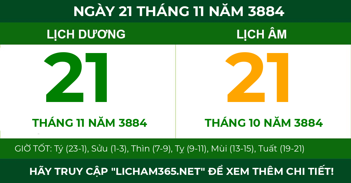 lịch âm ngày 21 tháng 11 năm 3884