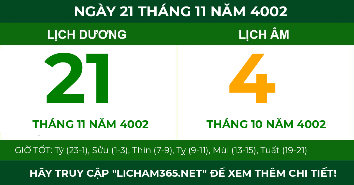 lịch âm ngày 21 tháng 11 năm 4002