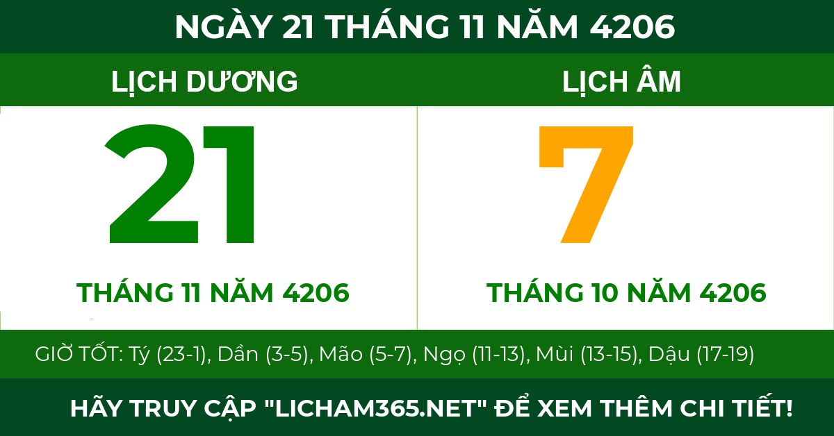 lịch âm ngày 21 tháng 11 năm 4206