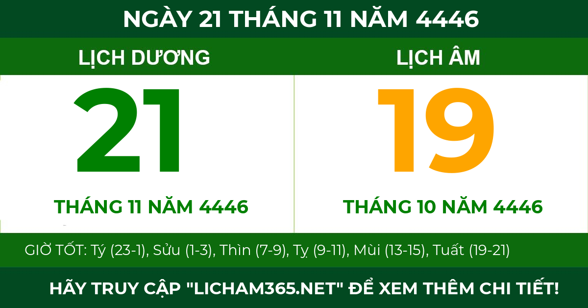 lịch âm ngày 21 tháng 11 năm 4446