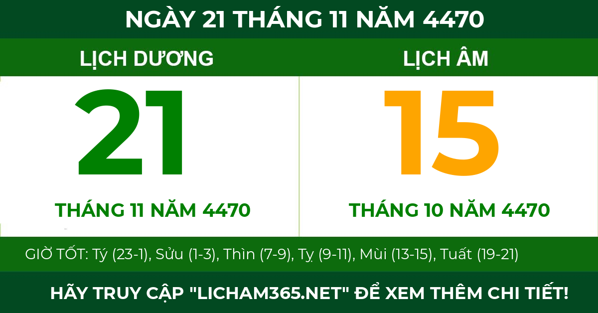 lịch âm ngày 21 tháng 11 năm 4470