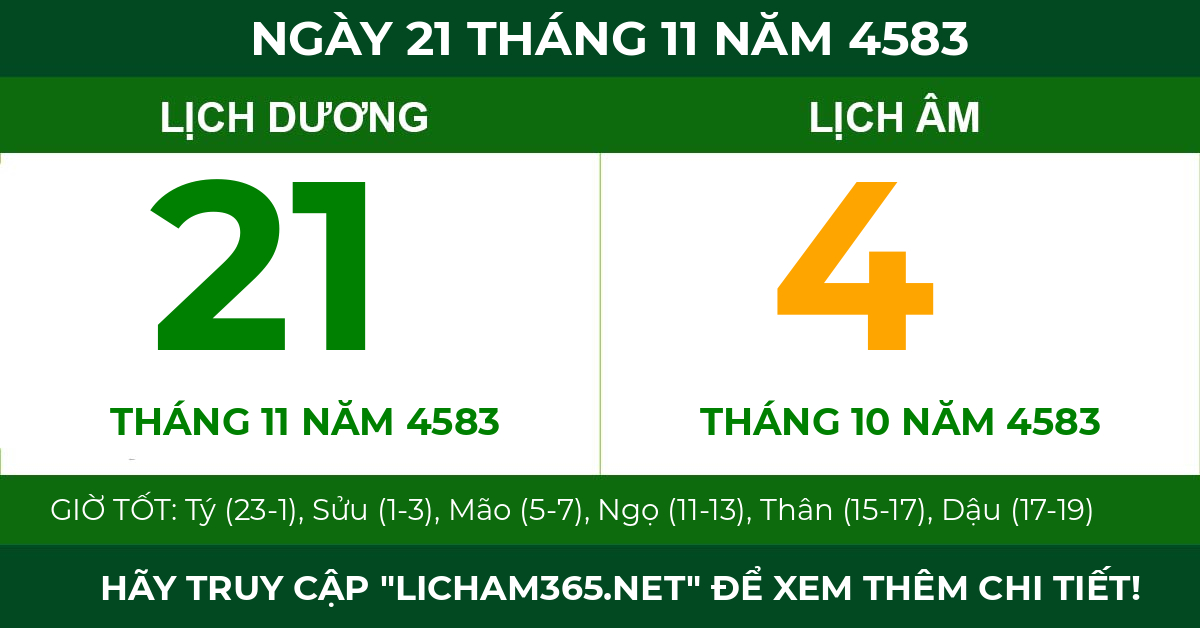 lịch âm ngày 21 tháng 11 năm 4583