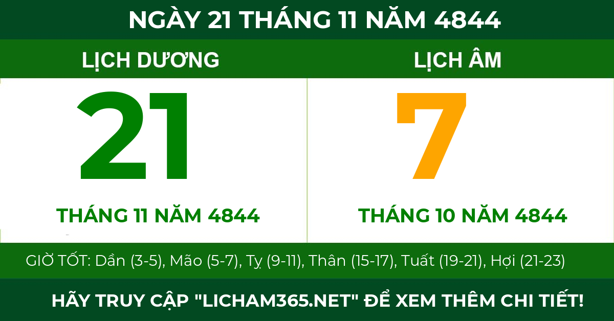 lịch âm ngày 21 tháng 11 năm 4844