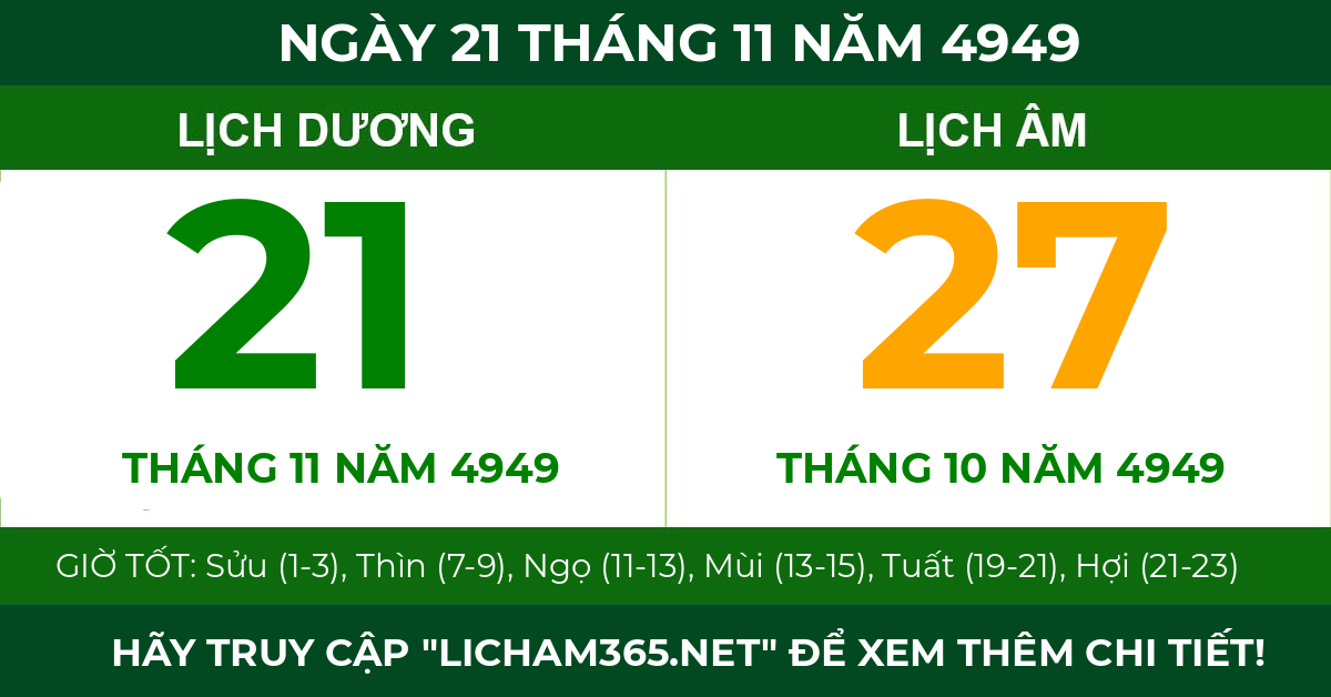 lịch âm ngày 21 tháng 11 năm 4949
