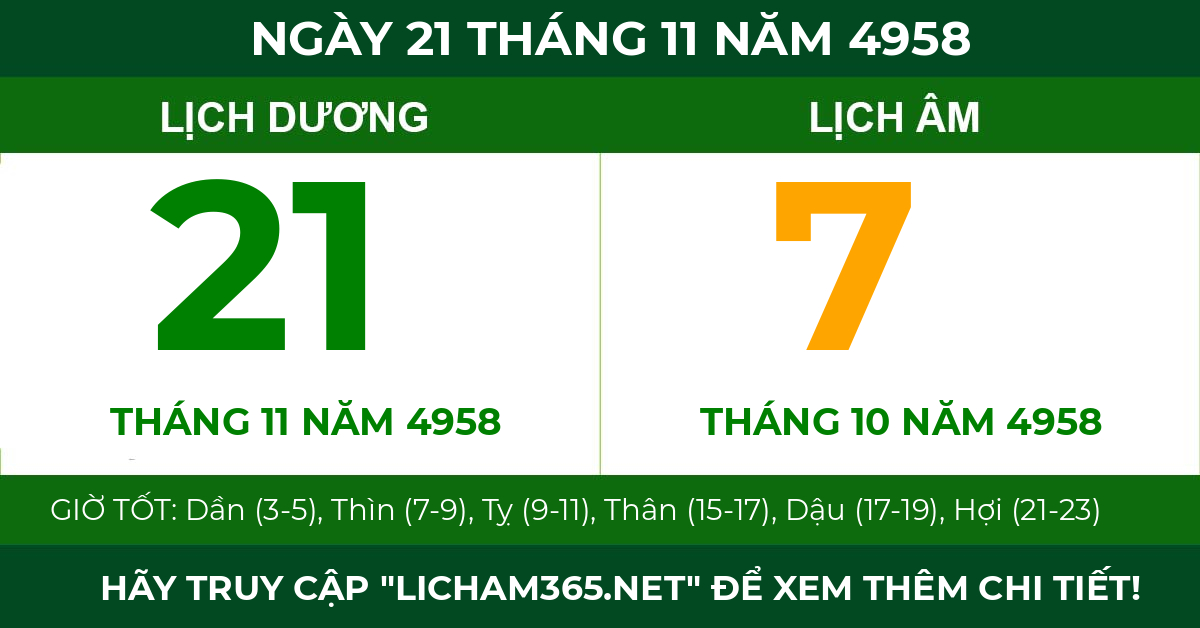 lịch âm ngày 21 tháng 11 năm 4958