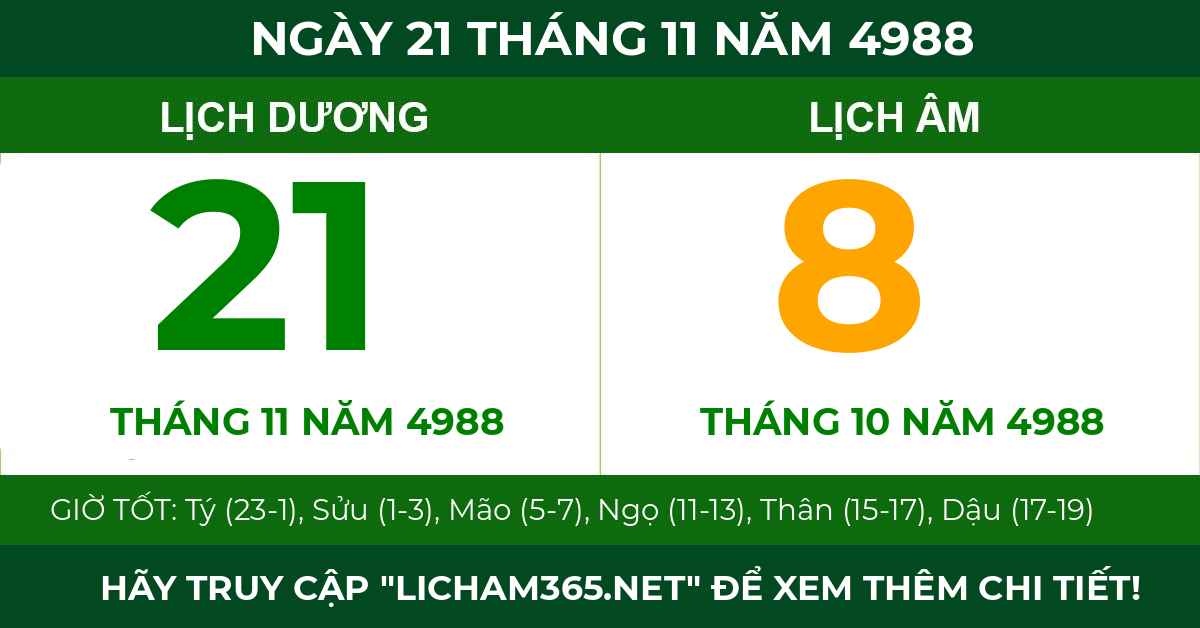 lịch âm ngày 21 tháng 11 năm 4988
