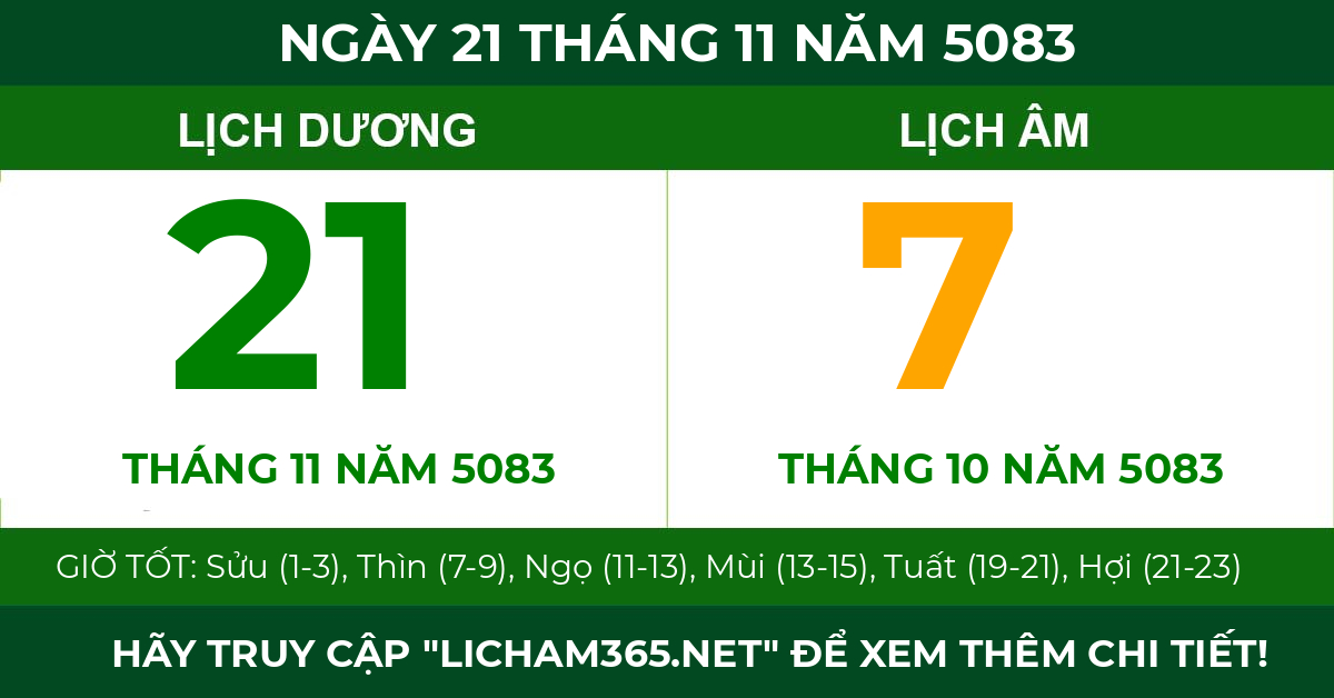 lịch âm ngày 21 tháng 11 năm 5083