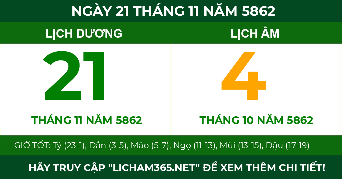 lịch âm ngày 21 tháng 11 năm 5862