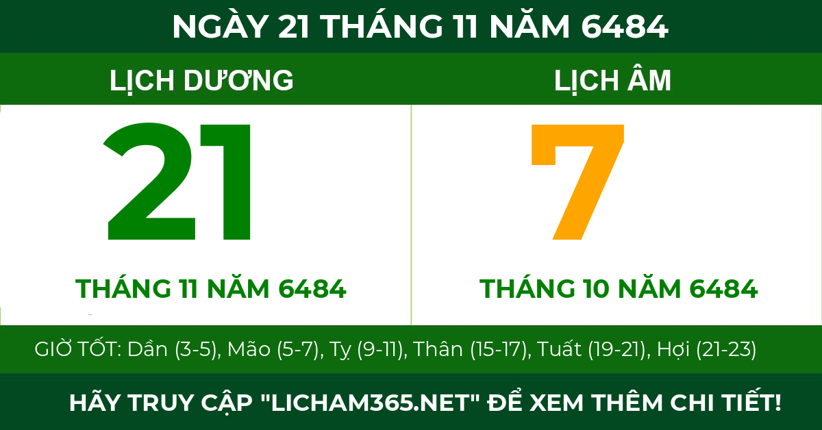 lịch âm ngày 21 tháng 11 năm 6484