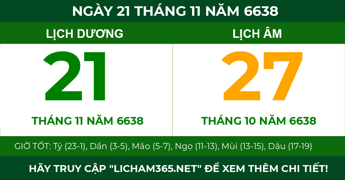 lịch âm ngày 21 tháng 11 năm 6638