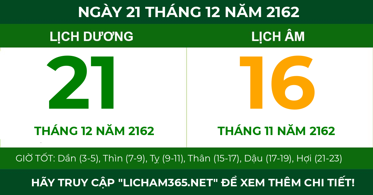lịch âm ngày 21 tháng 12 năm 2162