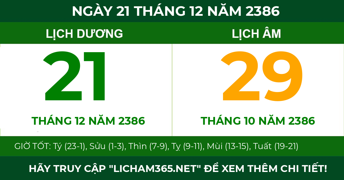 lịch âm ngày 21 tháng 12 năm 2386