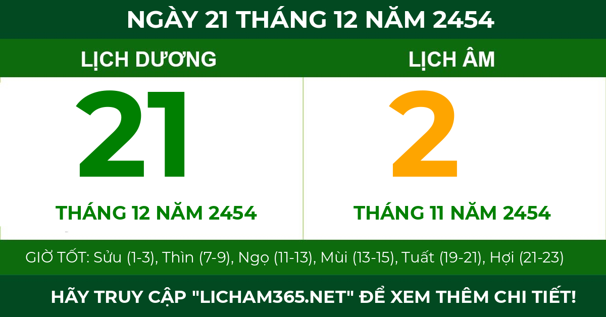 lịch âm ngày 21 tháng 12 năm 2454