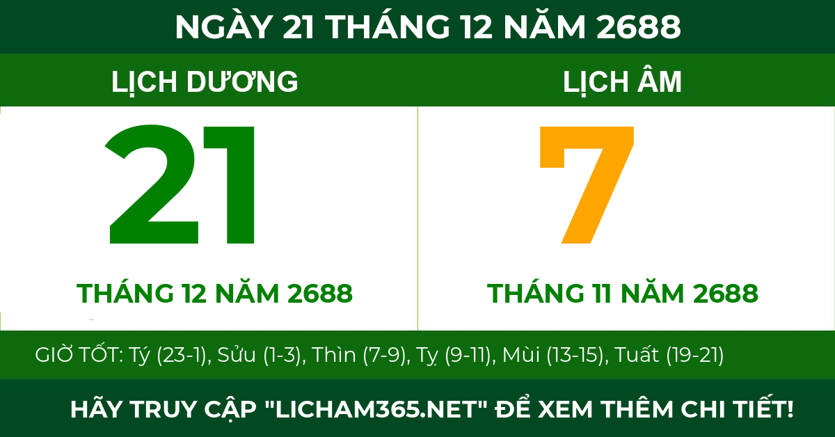 lịch âm ngày 21 tháng 12 năm 2688