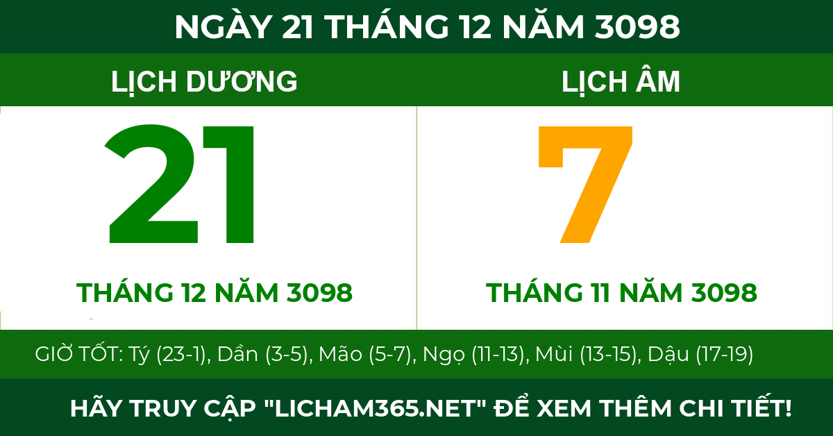 lịch âm ngày 21 tháng 12 năm 3098
