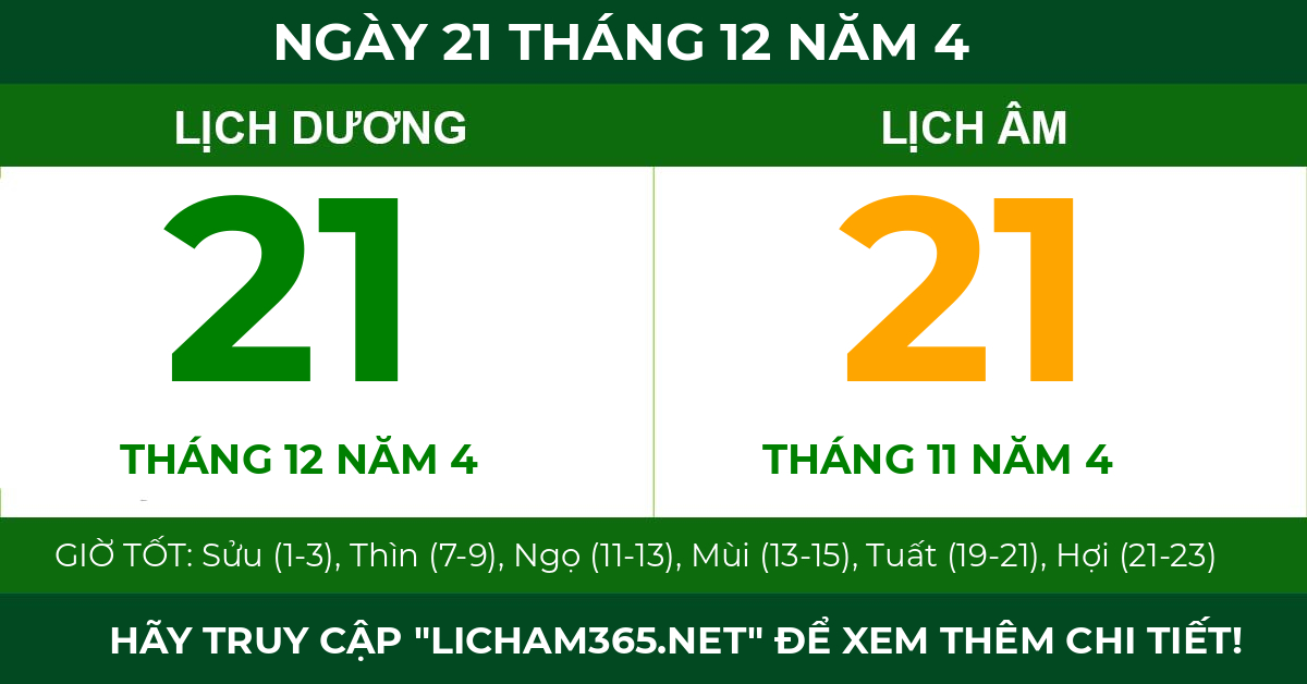 lịch âm ngày 21 tháng 12 năm 4