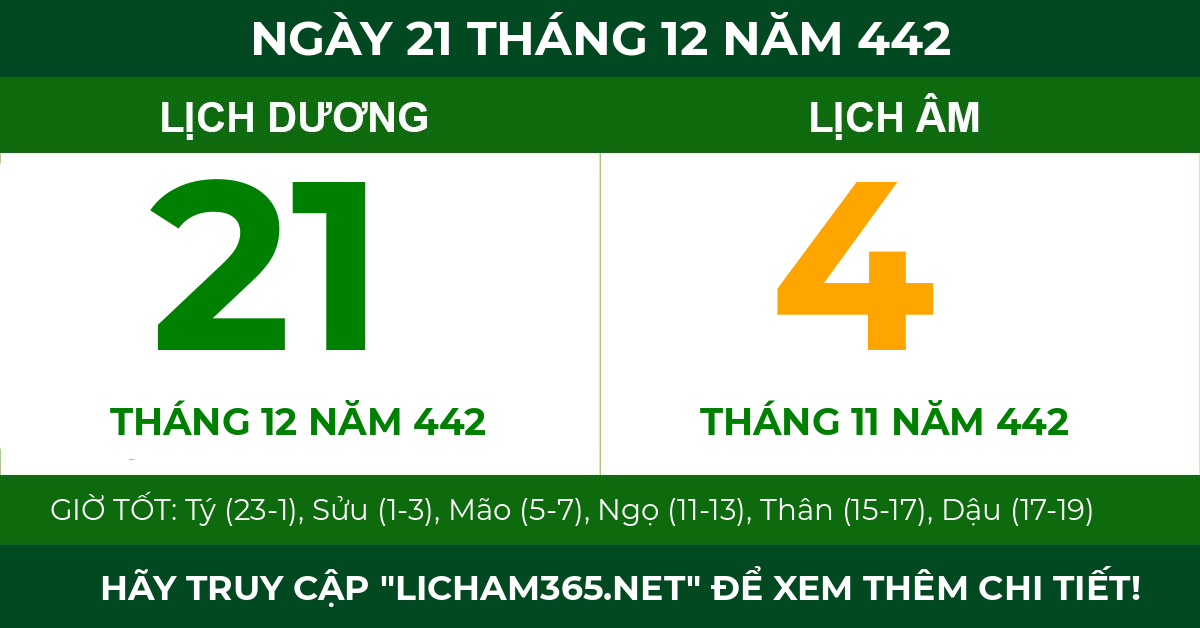 lịch âm ngày 21 tháng 12 năm 442