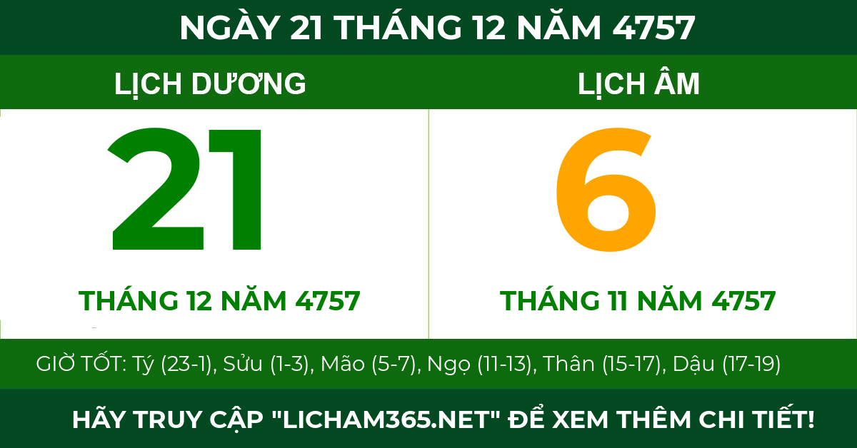 lịch âm ngày 21 tháng 12 năm 4757