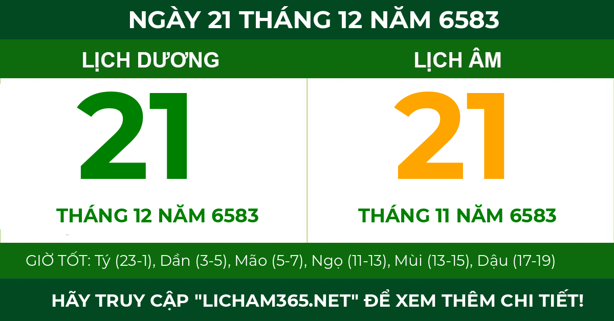 lịch âm ngày 21 tháng 12 năm 6583