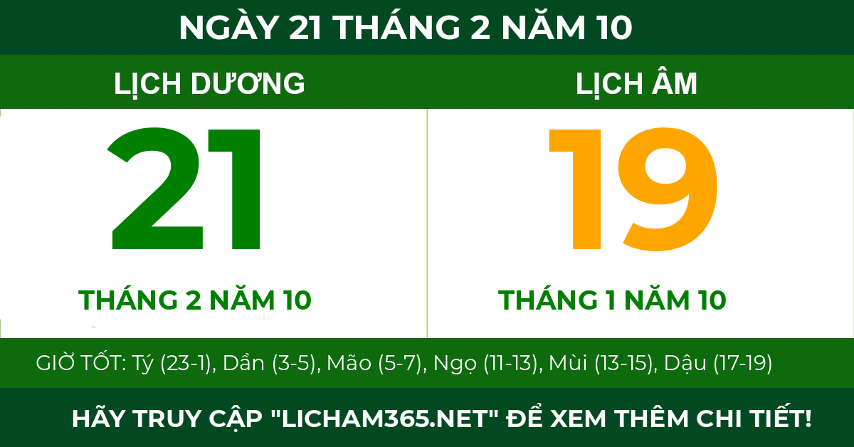 lịch âm ngày 21 tháng 2 năm 10