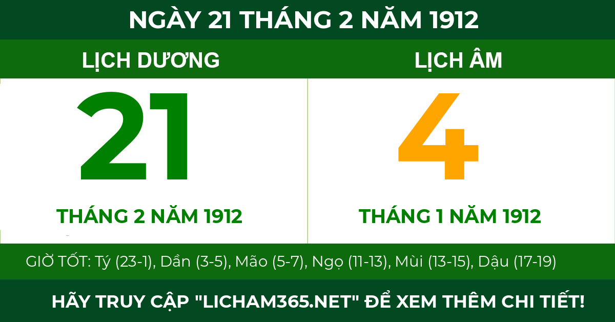 lịch âm ngày 21 tháng 2 năm 1912