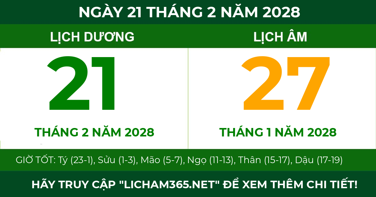 lịch âm ngày 21 tháng 2 năm 2028
