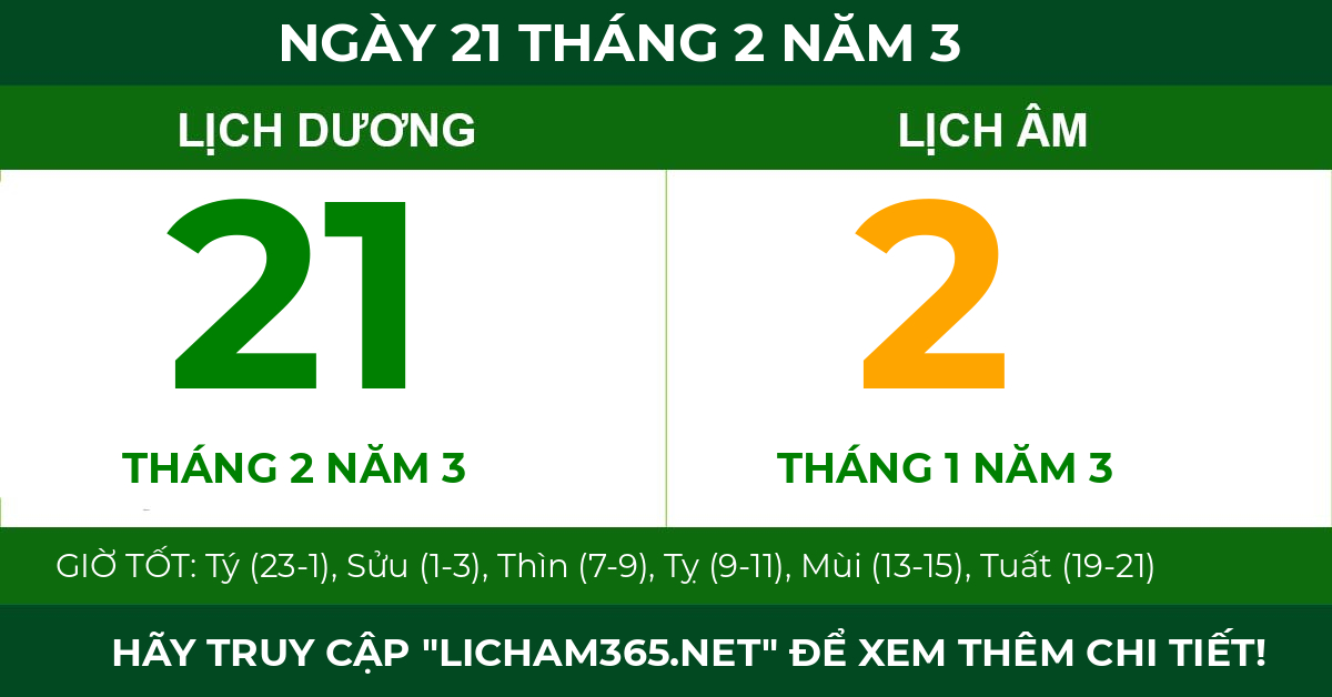 lịch âm ngày 21 tháng 2 năm 3