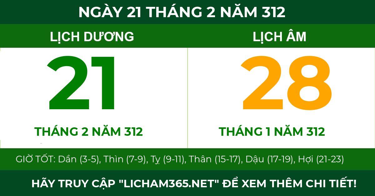 lịch âm ngày 21 tháng 2 năm 312