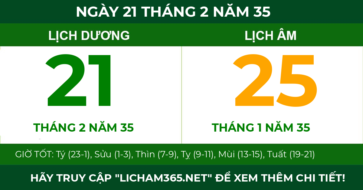 lịch âm ngày 21 tháng 2 năm 35