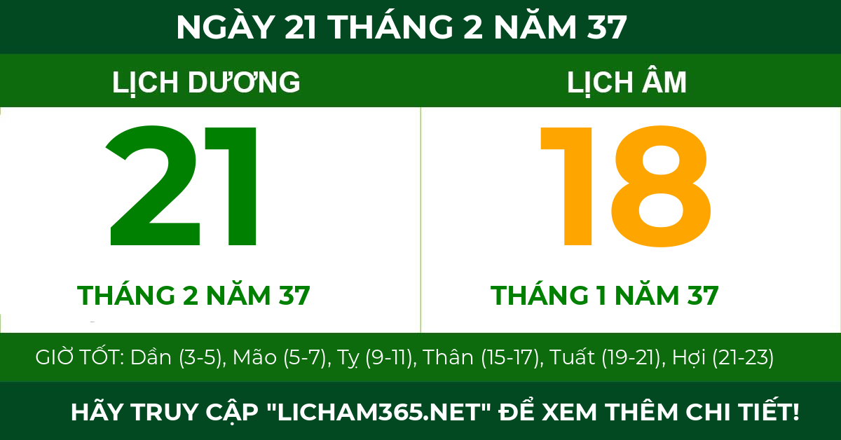 lịch âm ngày 21 tháng 2 năm 37