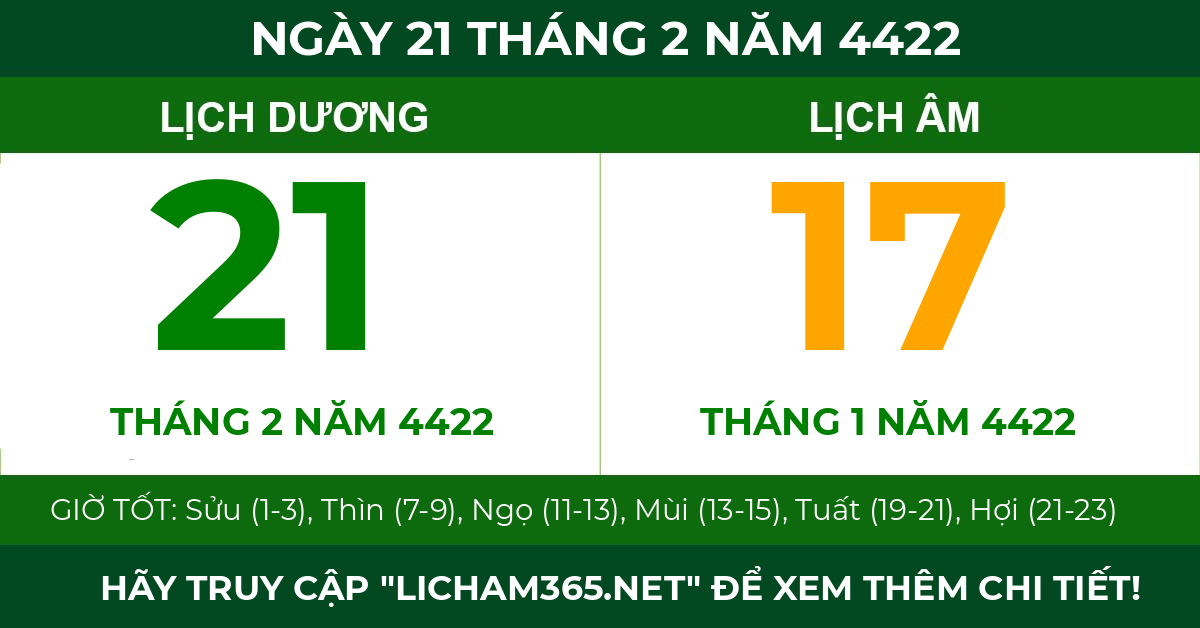 lịch âm ngày 21 tháng 2 năm 4422