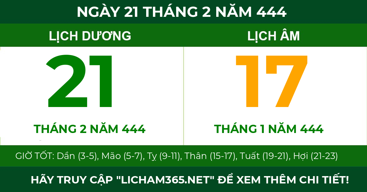 lịch âm ngày 21 tháng 2 năm 444