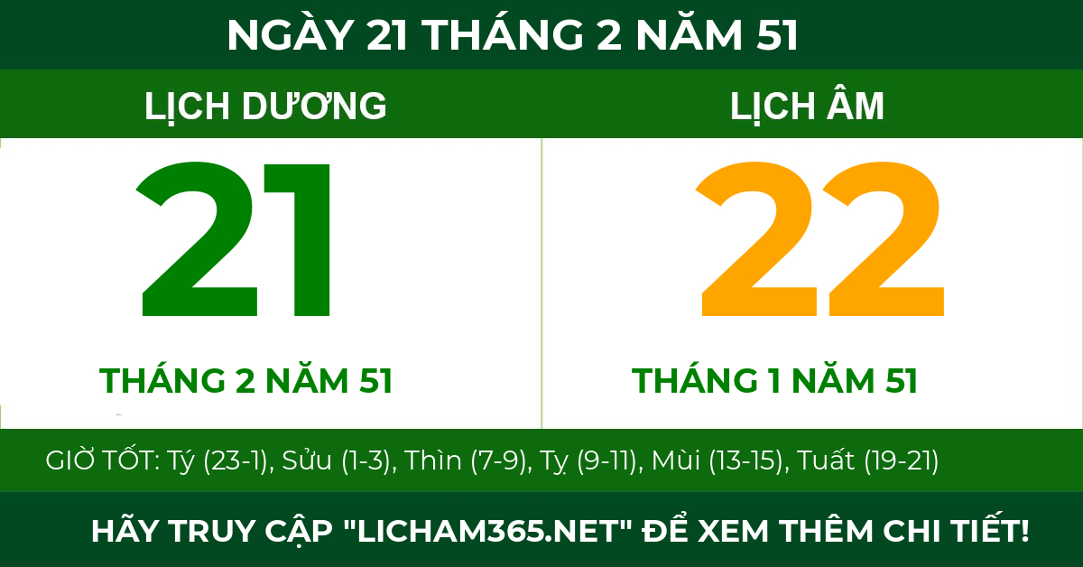 lịch âm ngày 21 tháng 2 năm 51
