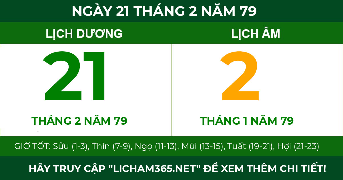 lịch âm ngày 21 tháng 2 năm 79
