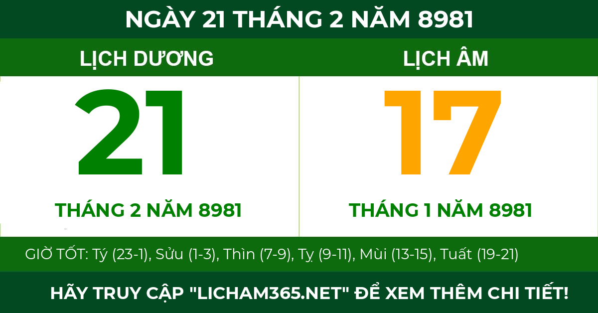 lịch âm ngày 21 tháng 2 năm 8981