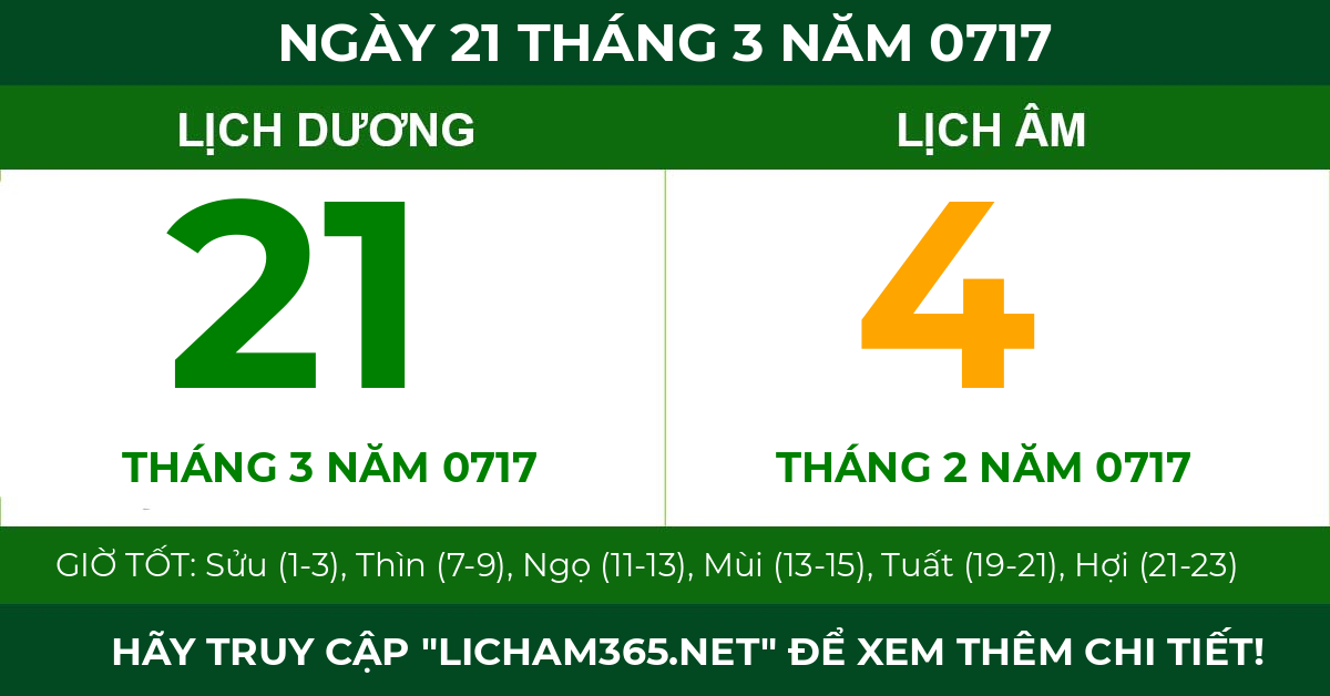 lịch âm ngày 21 tháng 3 năm 0717