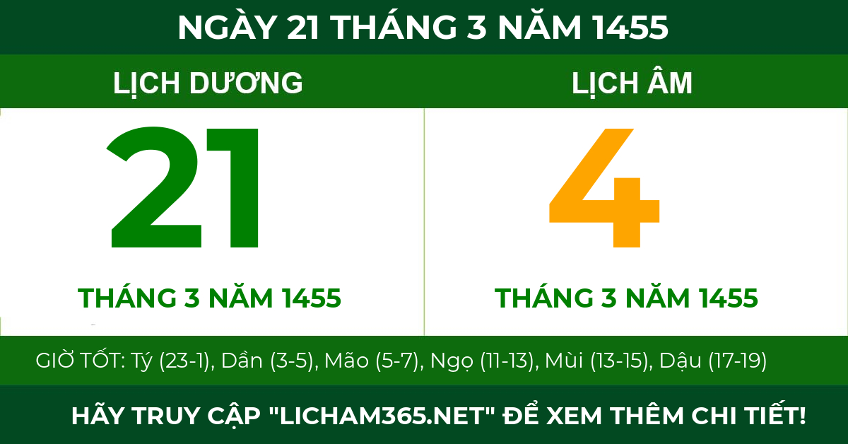 lịch âm ngày 21 tháng 3 năm 1455