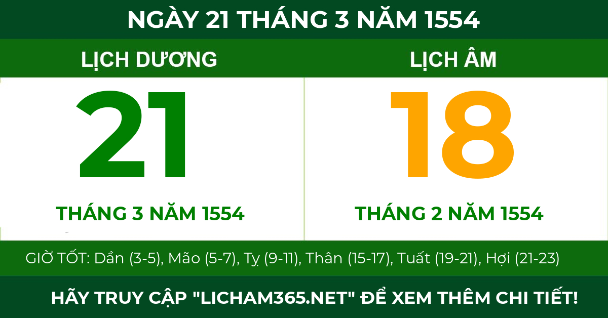 lịch âm ngày 21 tháng 3 năm 1554