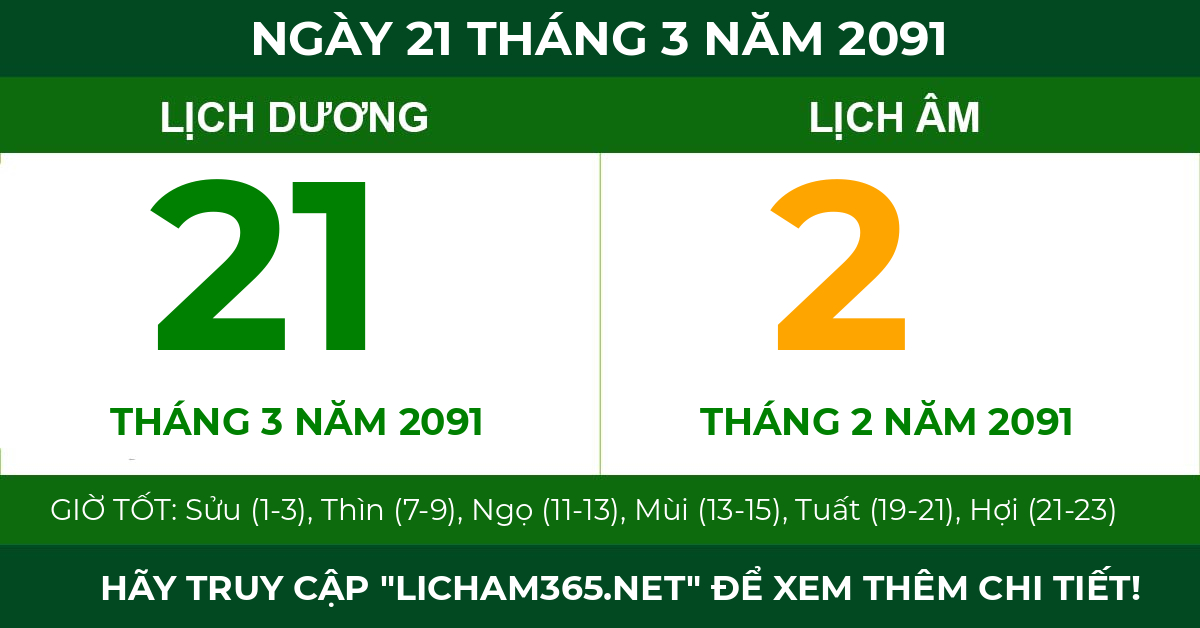lịch âm ngày 21 tháng 3 năm 2091