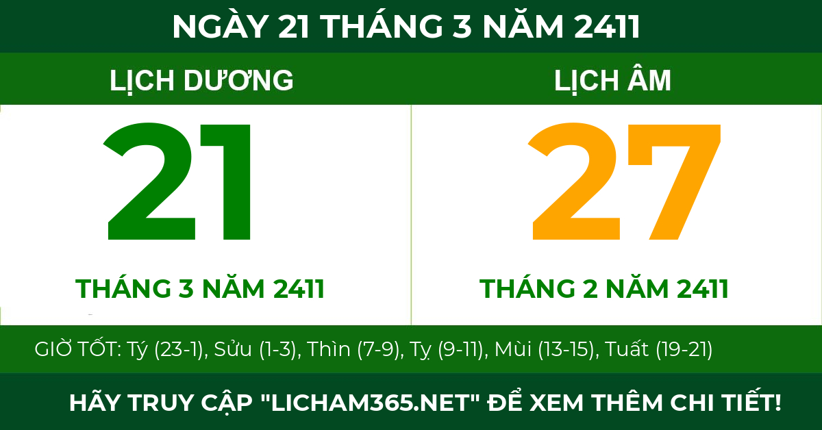 lịch âm ngày 21 tháng 3 năm 2411