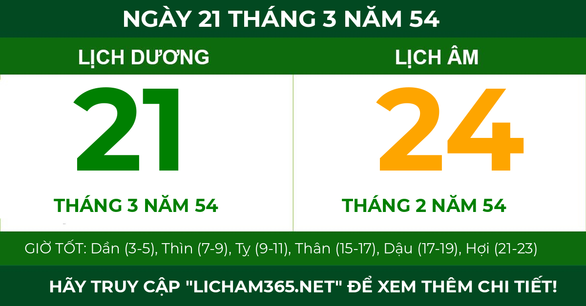 lịch âm ngày 21 tháng 3 năm 54