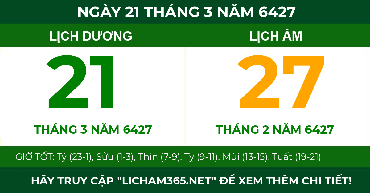 lịch âm ngày 21 tháng 3 năm 6427