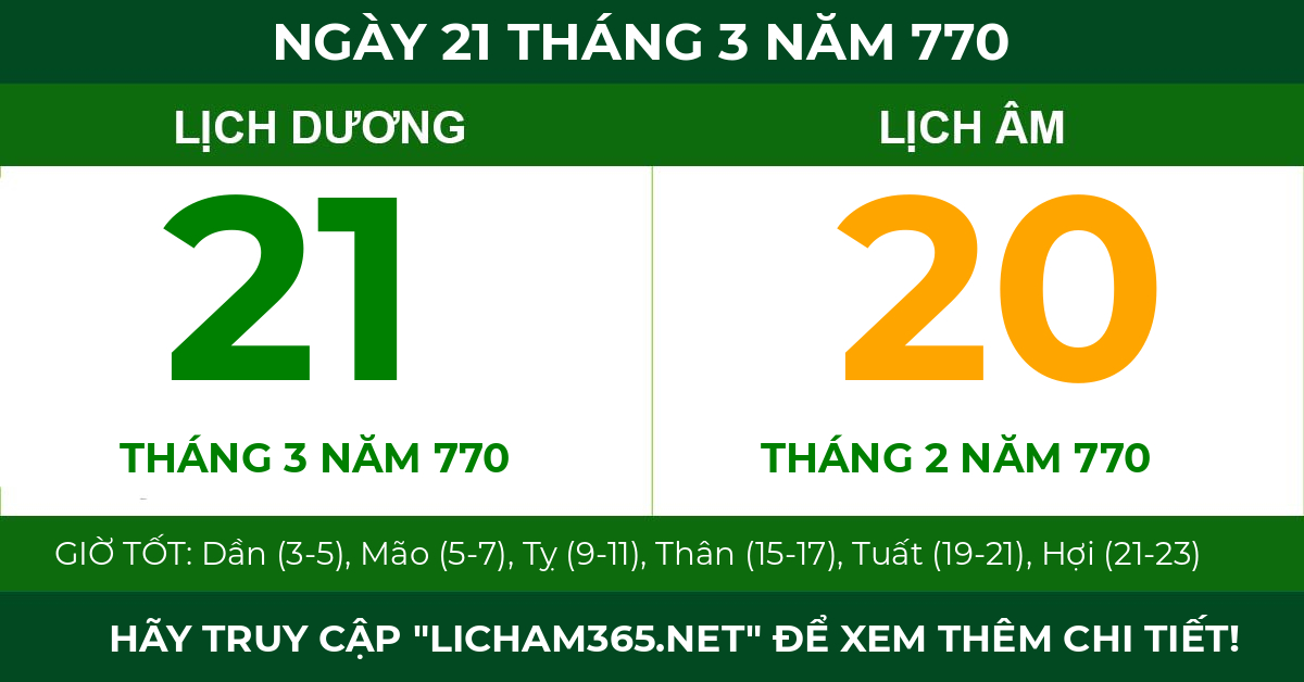 lịch âm ngày 21 tháng 3 năm 770