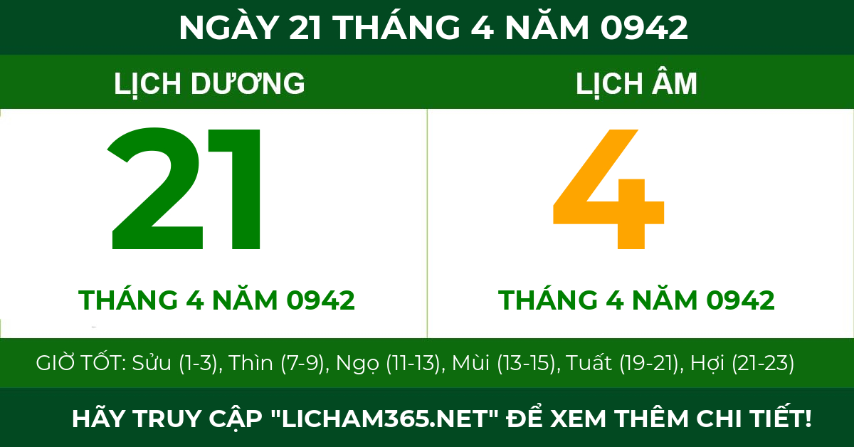 lịch âm ngày 21 tháng 4 năm 0942