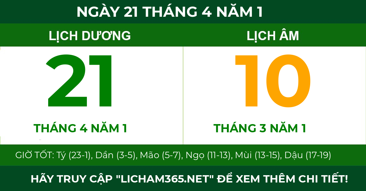 lịch âm ngày 21 tháng 4 năm 1