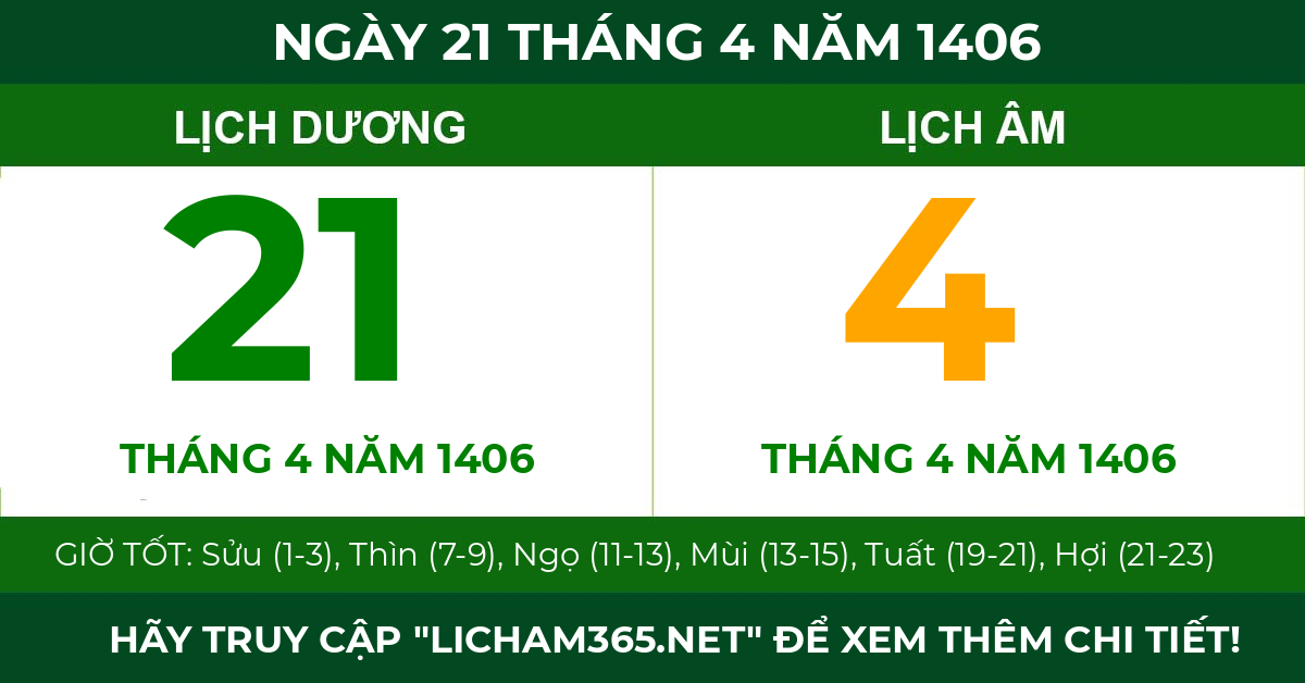 lịch âm ngày 21 tháng 4 năm 1406