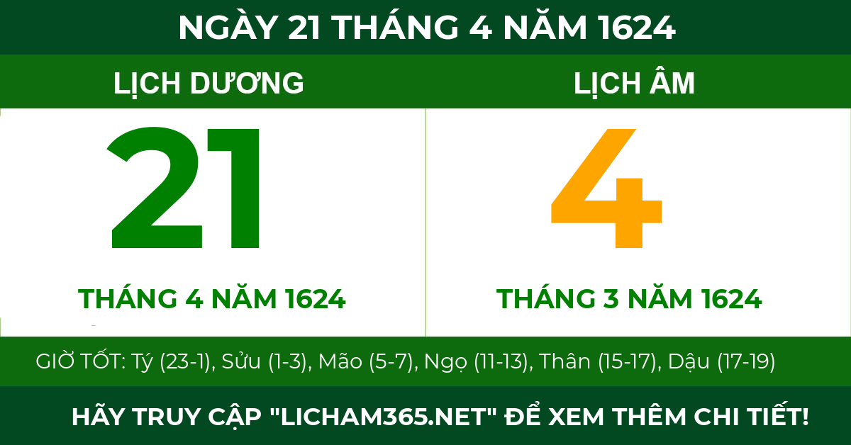 lịch âm ngày 21 tháng 4 năm 1624