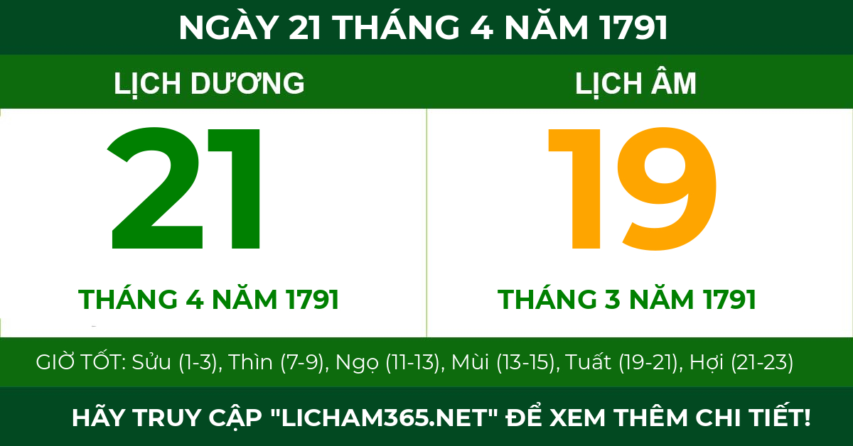 lịch âm ngày 21 tháng 4 năm 1791