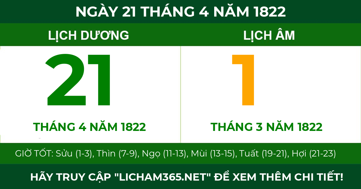 lịch âm ngày 21 tháng 4 năm 1822